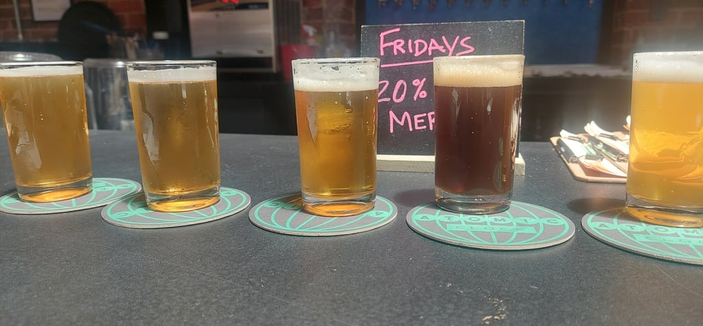 Flights of beer at Atomic Clock Brewing in Durham