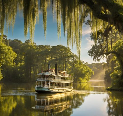 a boat on the river with a view of the river