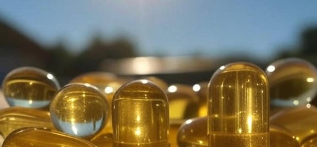 Cápsulas de vitamina D bajo la luz solar.