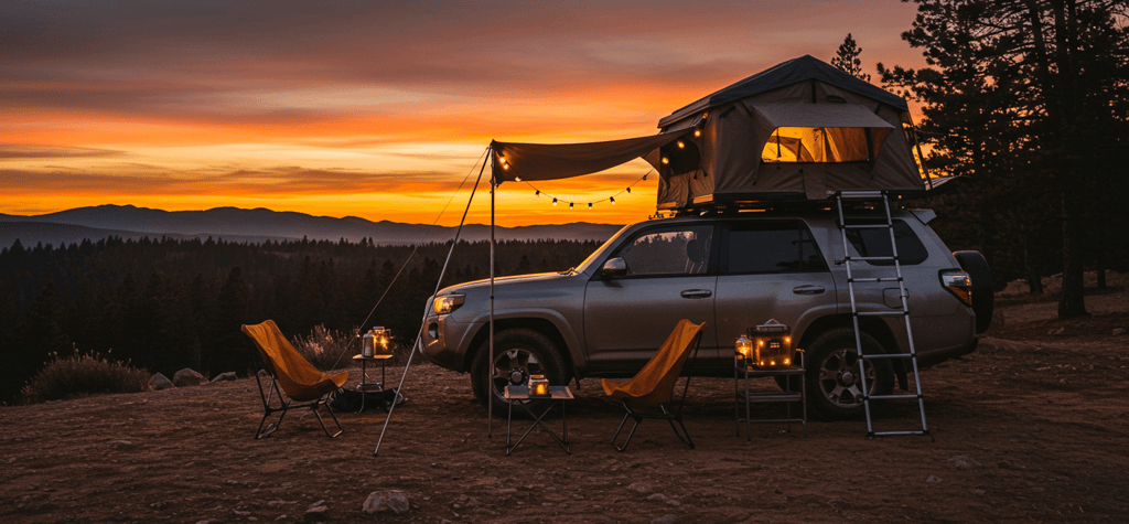 Car rooftop tent campsite