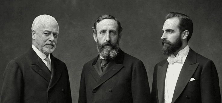 Foto de grupo generada con IA de Doménec Balet con su hijo Josep Balet y Enric Clarasó