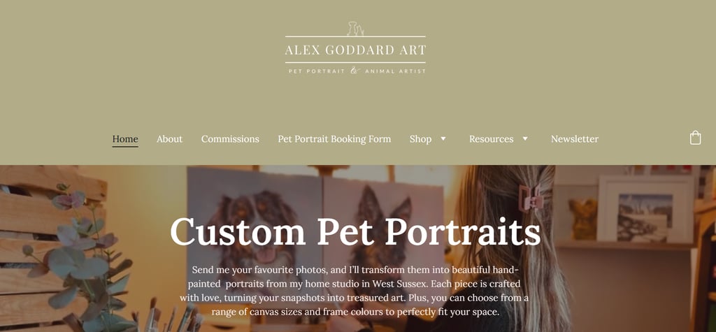 The homepage of the website of Alex Goddard Art
