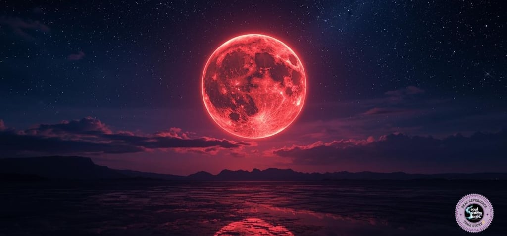 Blood Moon in a starry sky, blood moon rituals Soul Sisters Tarot