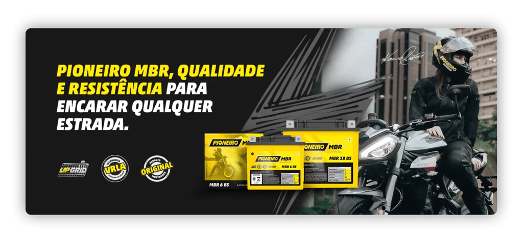 Baterias Pioneiro para motos disponíveis na Reginaldo Baterias, loja de baterias para moto em Maring