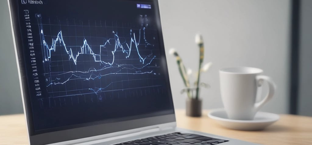 A person analyzing digital marketing data on a laptop with charts and graphs visible on the screen.