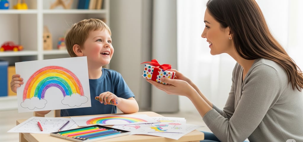 Anak mendapat hadiah dari ibu
