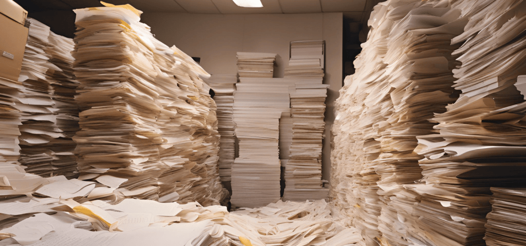high piles of paper