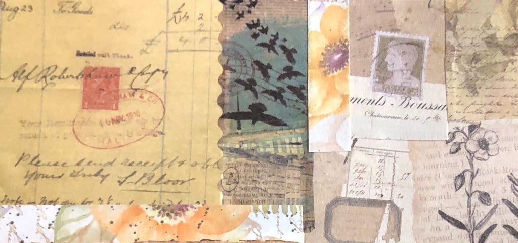 Collage tag with ephemera material