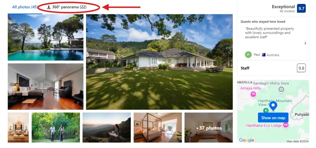 360 panorama option on booking dot com