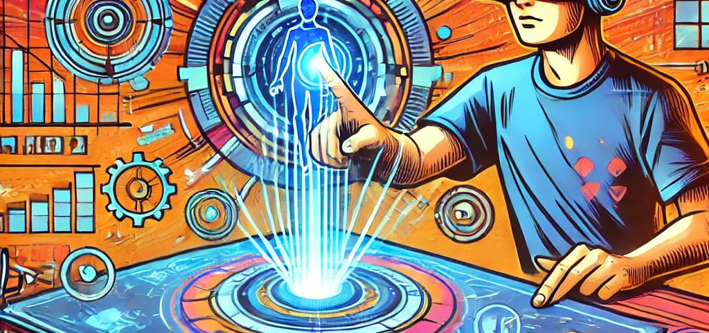 person engaging with a holographic display