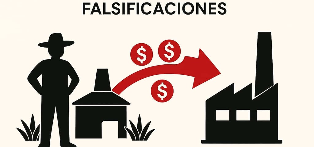 Gráfico que muestra la desviación de dinero de una comunidad productora hacia una empresa de falsifi