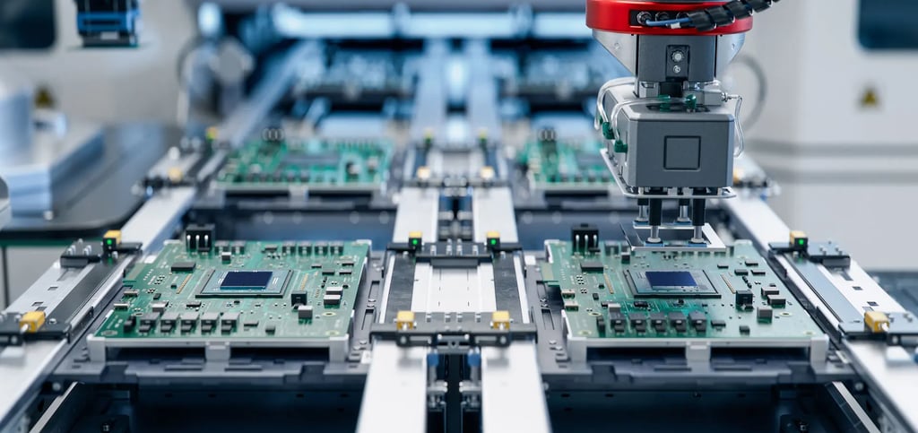 Mixed PCB assembly showing surface mount (SMT) and through‑hole components mounted on a single print