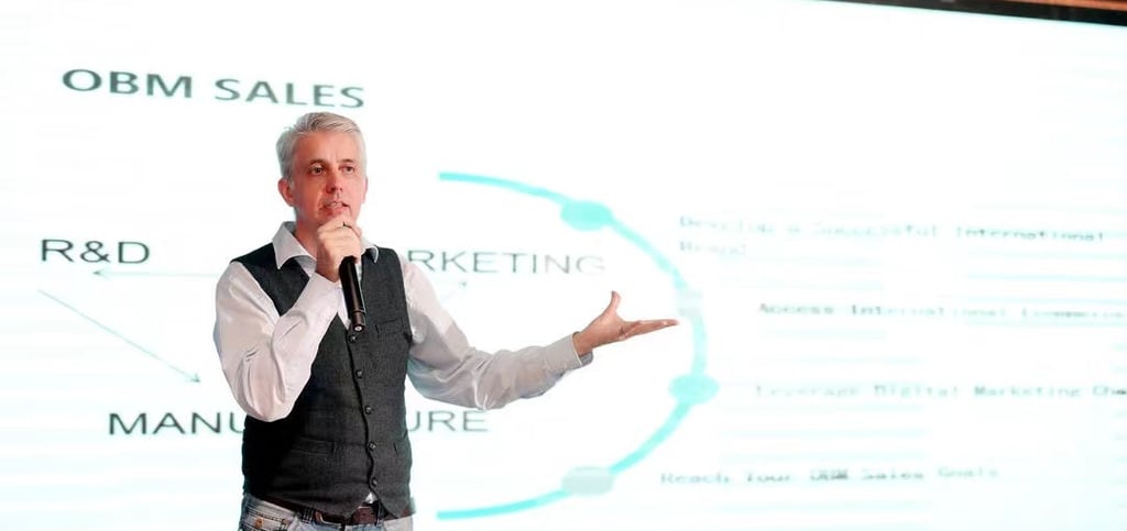 a man standing in front of a presentation on a presentation