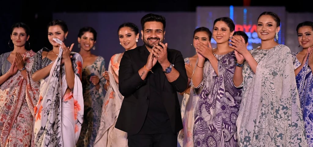 Print Zombies' founder Shubham Bansal presenting Printed Silk Sarees collection.