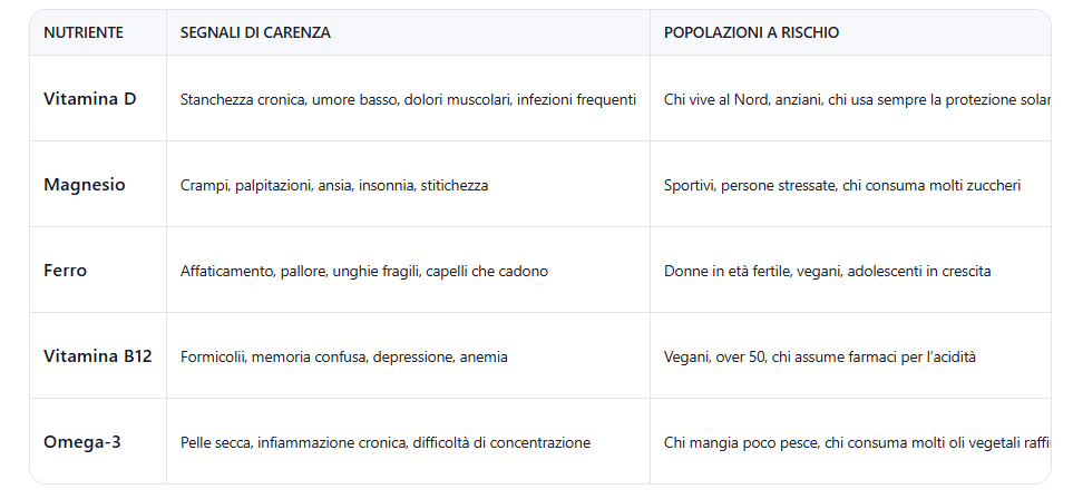 Longylife tabella delle vitamine