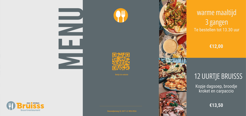 a menu card with a menu for dinner