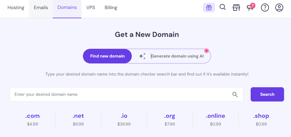 Search a new domain for your website