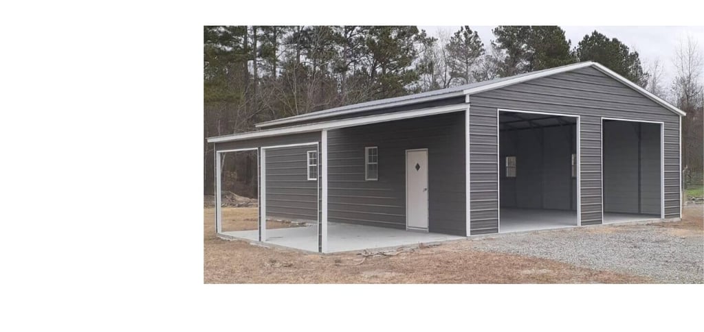 Metal garage combo building with lean-to in Texarkana AR by Caney Creek Sheds