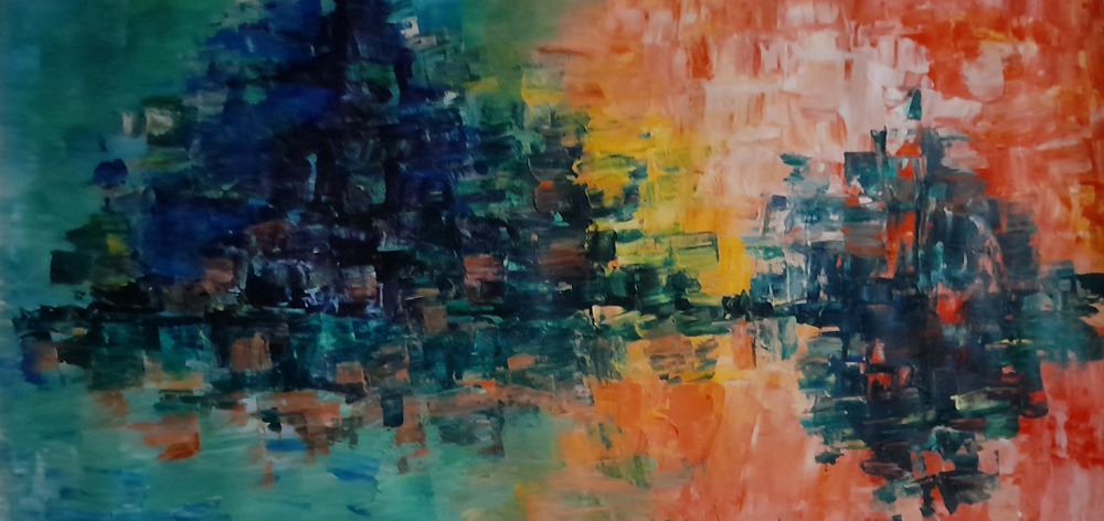 Peinture abstraite acrylique bleu vert – Jacqueline Poitevin