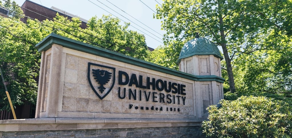 Dalhousie University stone wall entrance displaying the university's name and founding year