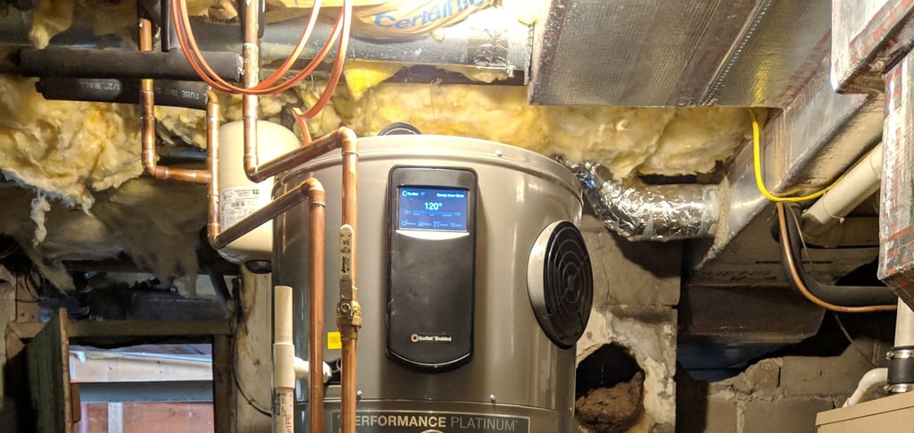 Energy-efficient hybrid water heater professionally installed by WaterHeatersNearMe.pro in Montgomery County MD