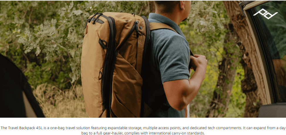 Man walking with Peak Design 45L whiile traveling