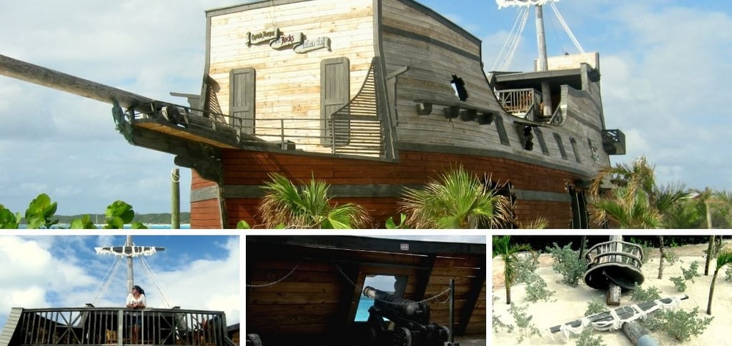 Autora explorando o Captain Morgan Ship em Half Moon Cay.