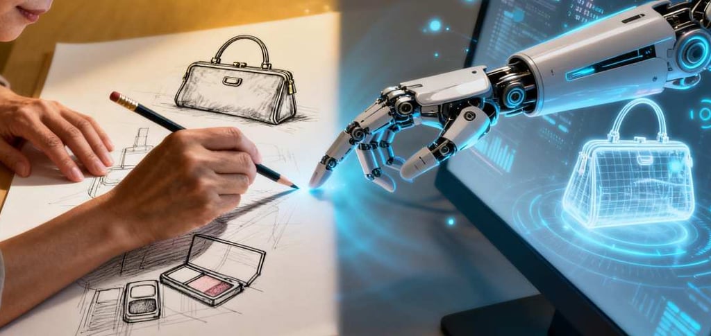 Fusion of experience and tech: a human hand sketching next to an AI rendering.