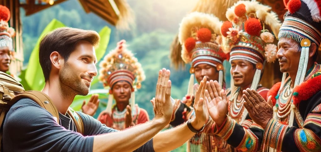 a man sitting on a wooden platform with a guitar