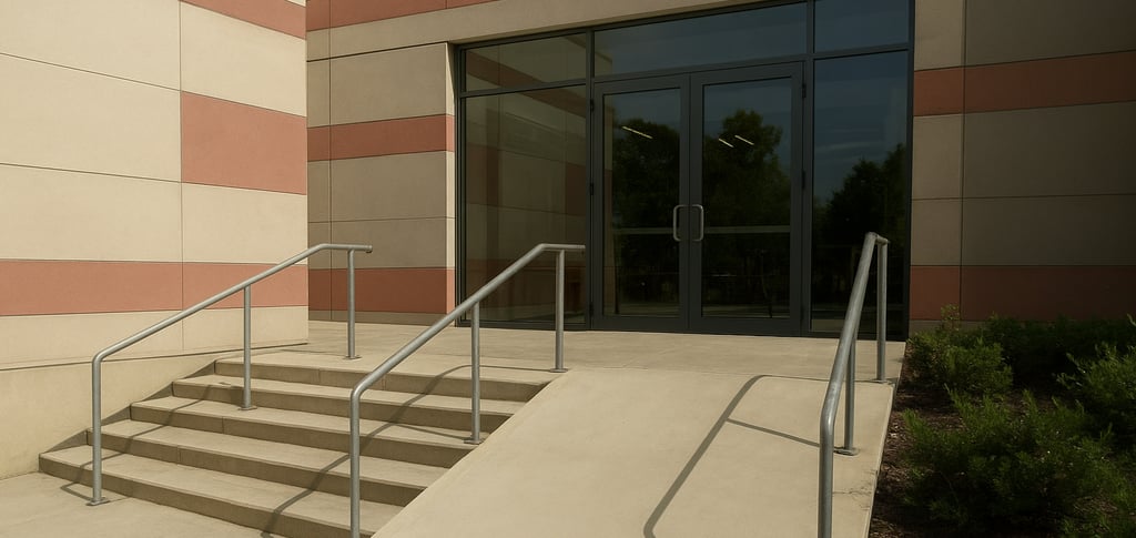 Entrée accessible moderne avec rampes