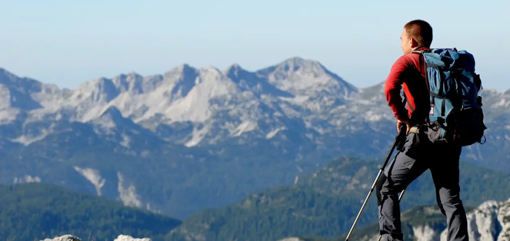 a man with a backpack on a mountain