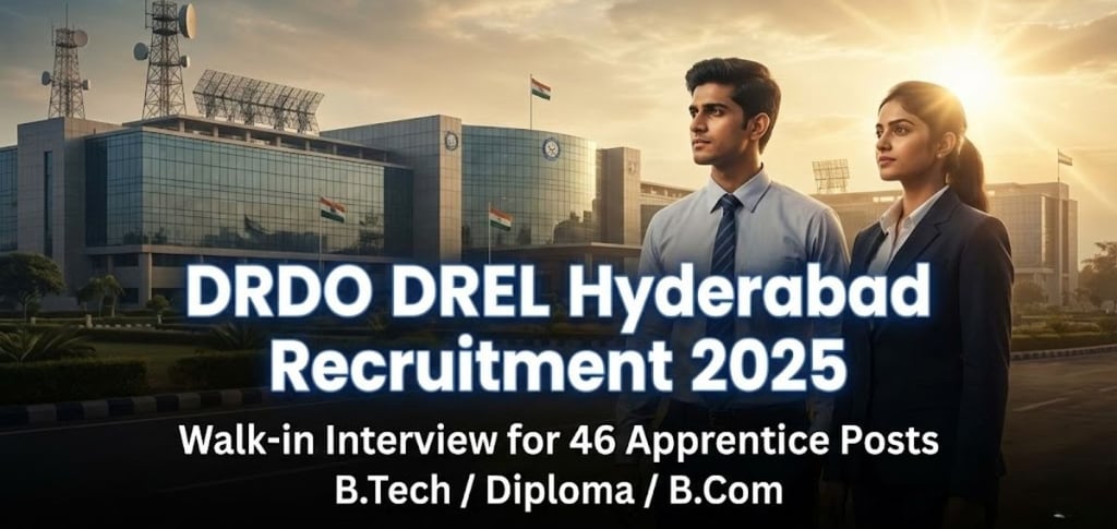 DRDO DREL Hyderabad Recruitment 2025: Walk-in Interview for 46 Apprentice Posts (B.Tech/Diploma/B.Co