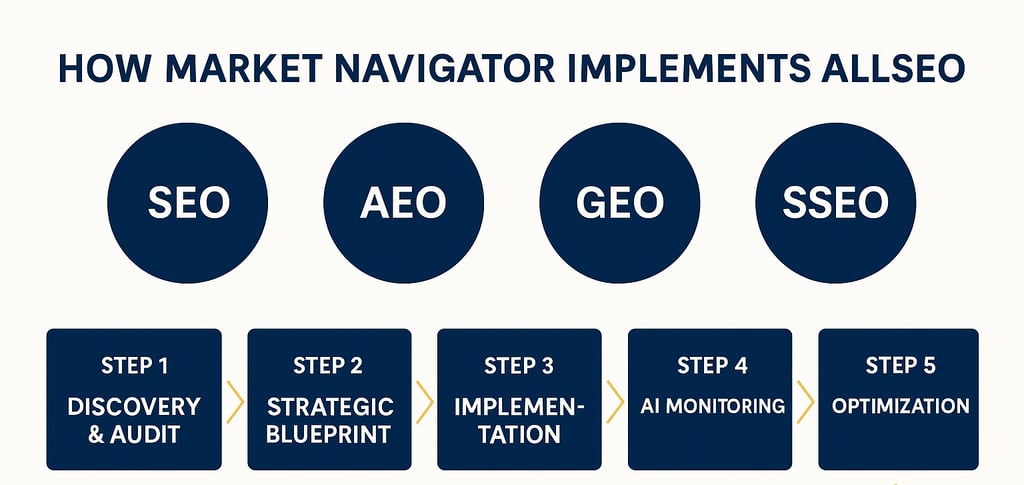 How Market Navigator Implements All Search Engine Optimization and Generative Engine Optimization
