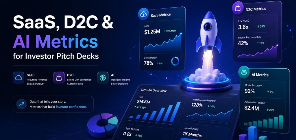 SaaS, D2C & AI Metrics for Investor Pitch Decks