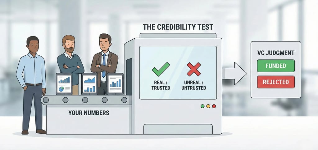 Comparison of credible versus untrustworthy pitch deck metrics