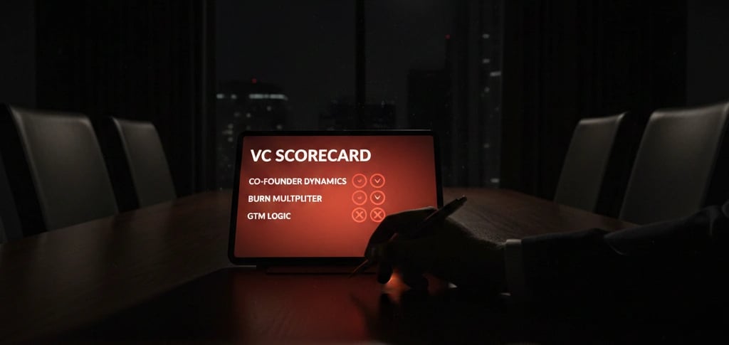 Conceptual representation of hidden VC evaluation patterns and pitch deck red flags.