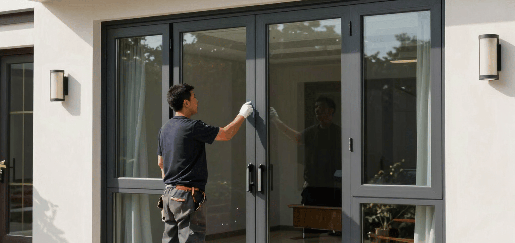 pose fenêtres maison moderne, installateur menuiseries extérieures, baie vitrée aluminium contempora