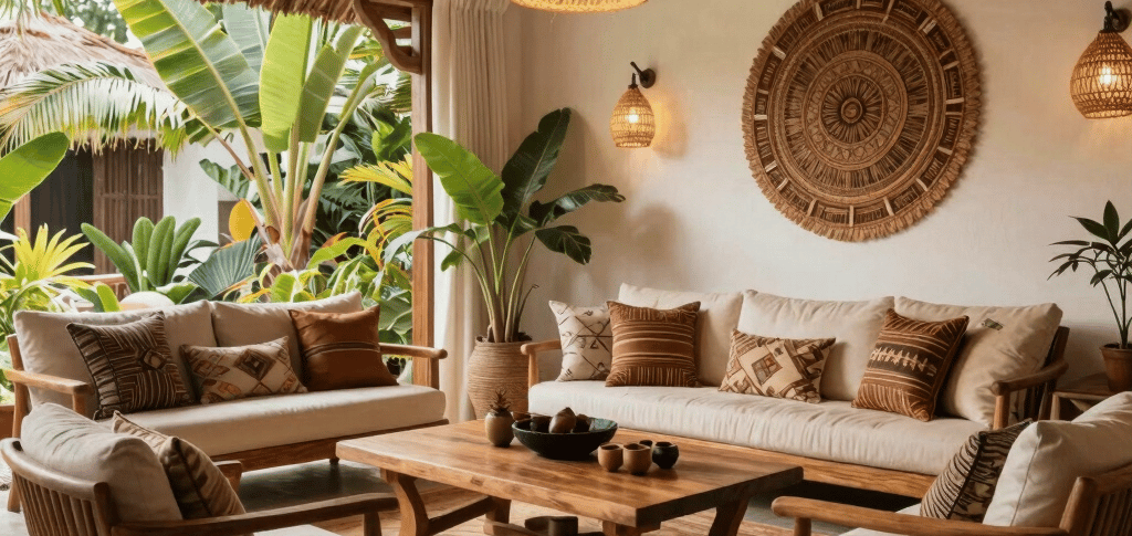 mobilier Bali, décoration intérieure Bali, meuble exotique bois naturel, décoration bohème chic