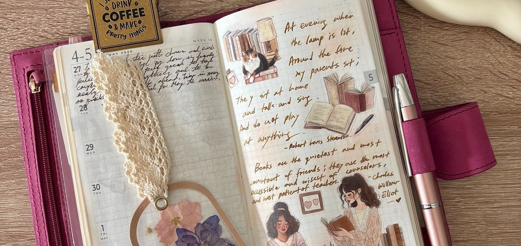 Sterling Ink N2 Compact planner journal layout with a pressed lace bookmark, aesthetic stickers