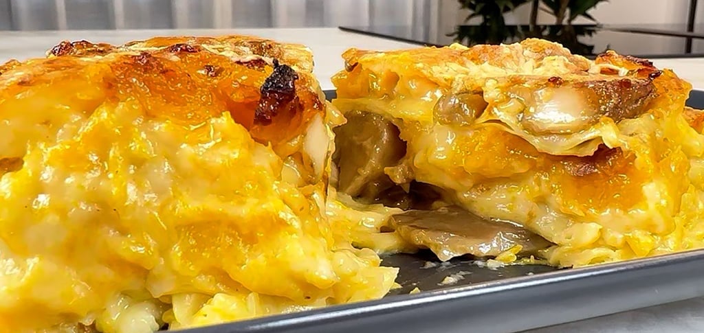 Creamy pumpkin and funghi lasagna