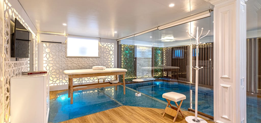 Indoor pool and spa area in luxury beachfront villa Marbella Spain