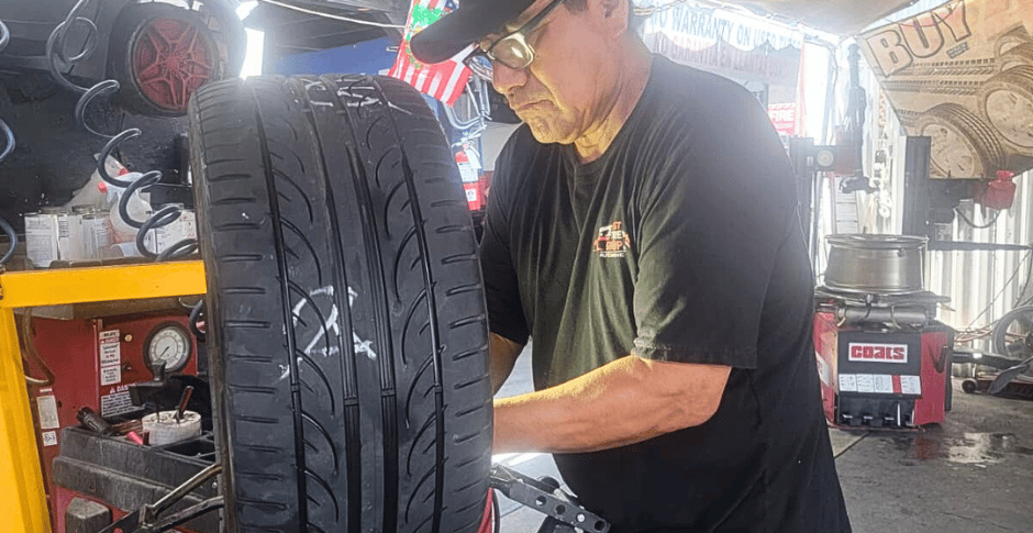 Digital tire balancing service by Fast Tire Shop technician in East Los Angeles