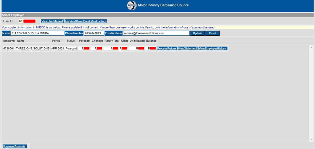 MIBCO Online Returns System