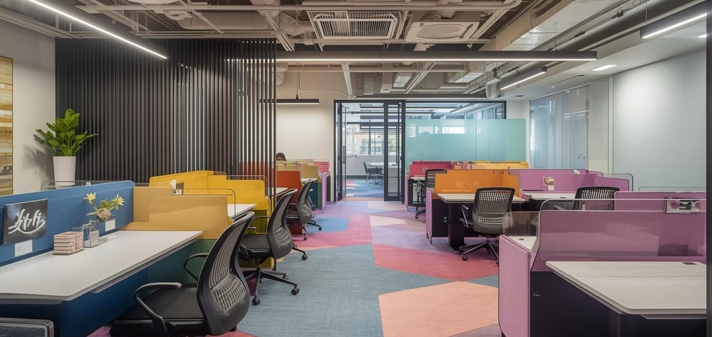 a colorful office space with a colorful floor plan