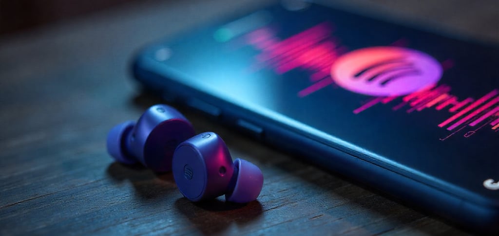 a cell phone with earphones and earphones on a table