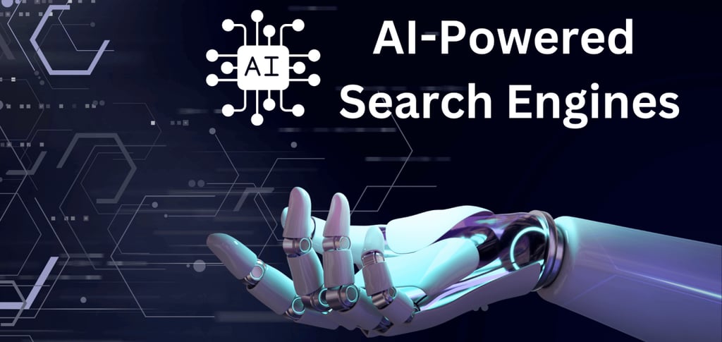 a robot hand holding a robot hand with the words ai powered search engine