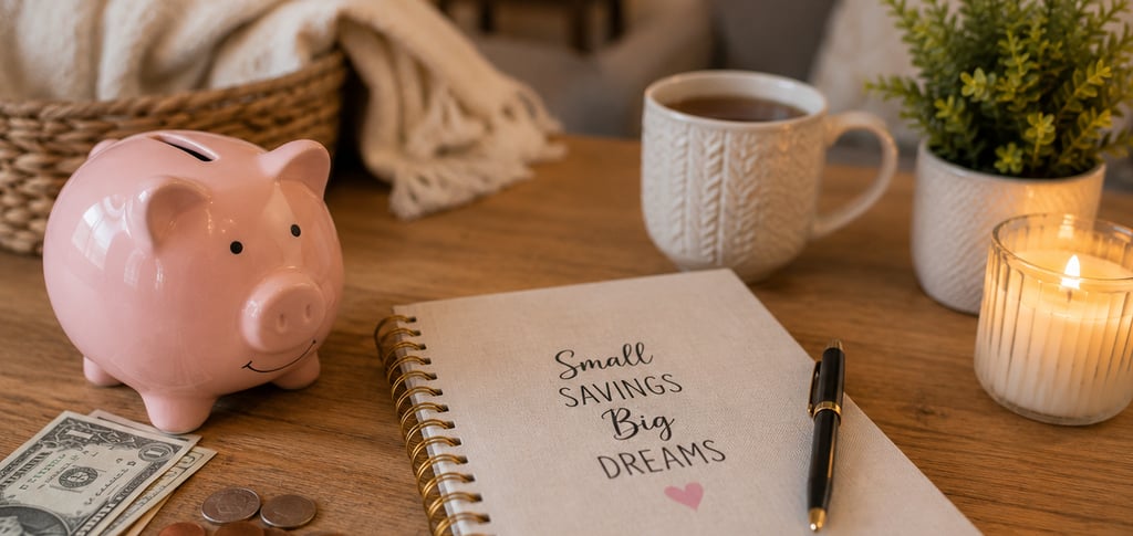 Piggy bank, savings notebook, and cozy home table setup symbolizing family budgeting and why teachin