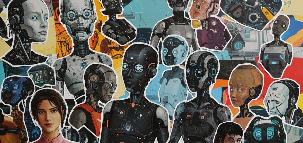 a bunch of stickers of various images of people