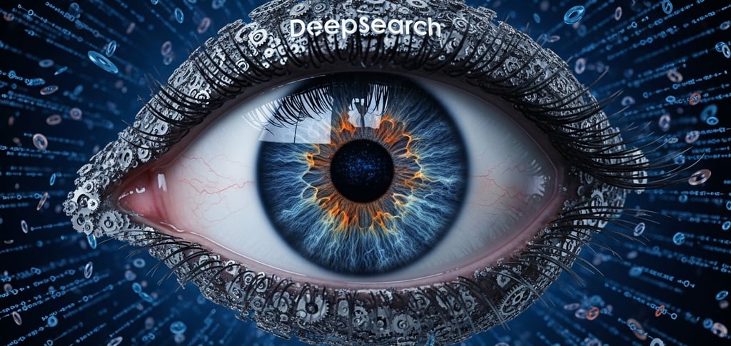 a close up of a human eye looking at a computer screen with a computer keyboard