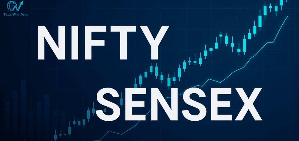 Nifty Sensex is written on a candle forming background